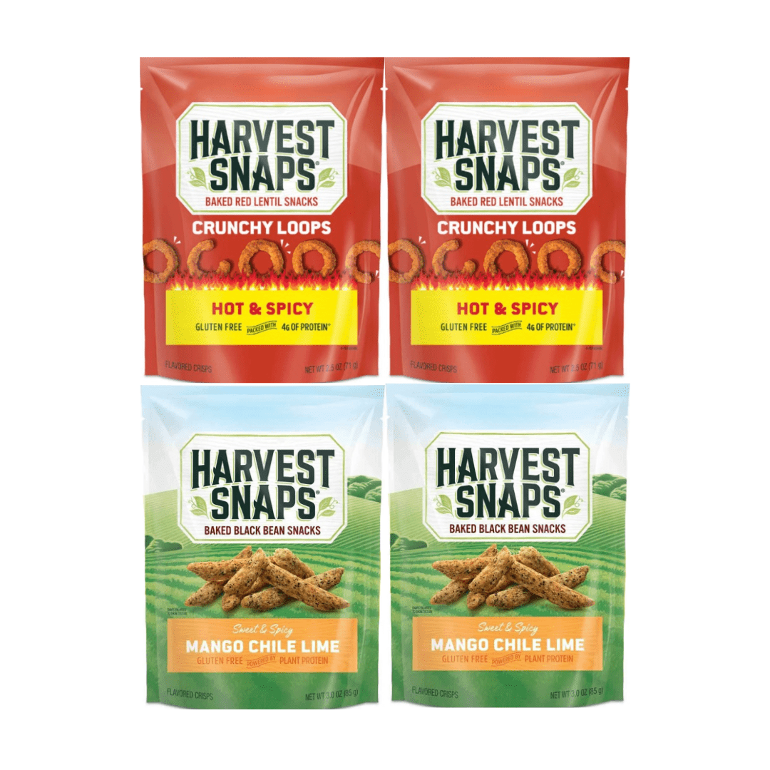 Harvest Snaps Veggie Chips Multipack – Hot & Spicy & Mango Chile Lime – 4 Count | Gluten-Free, Plant-Based Protein Snack