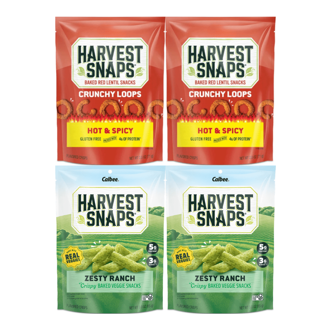 Harvest Snaps Veggie Chips Multipack – Hot & Spicy & Zesty Ranch – 4 Count, 2 Each Flavor – Gluten Free, Plant-Based Protein, Healthy Crunchy Snack