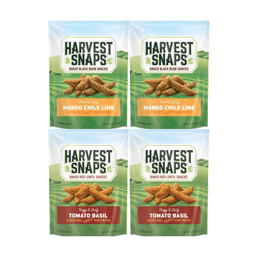 Harvest Snaps Veggie Chips Multipack – Mango Chile Lime & Tomato Basil – 4 Count, 3oz Bags Each – Gluten Free, Plant-Based, Baked Snack