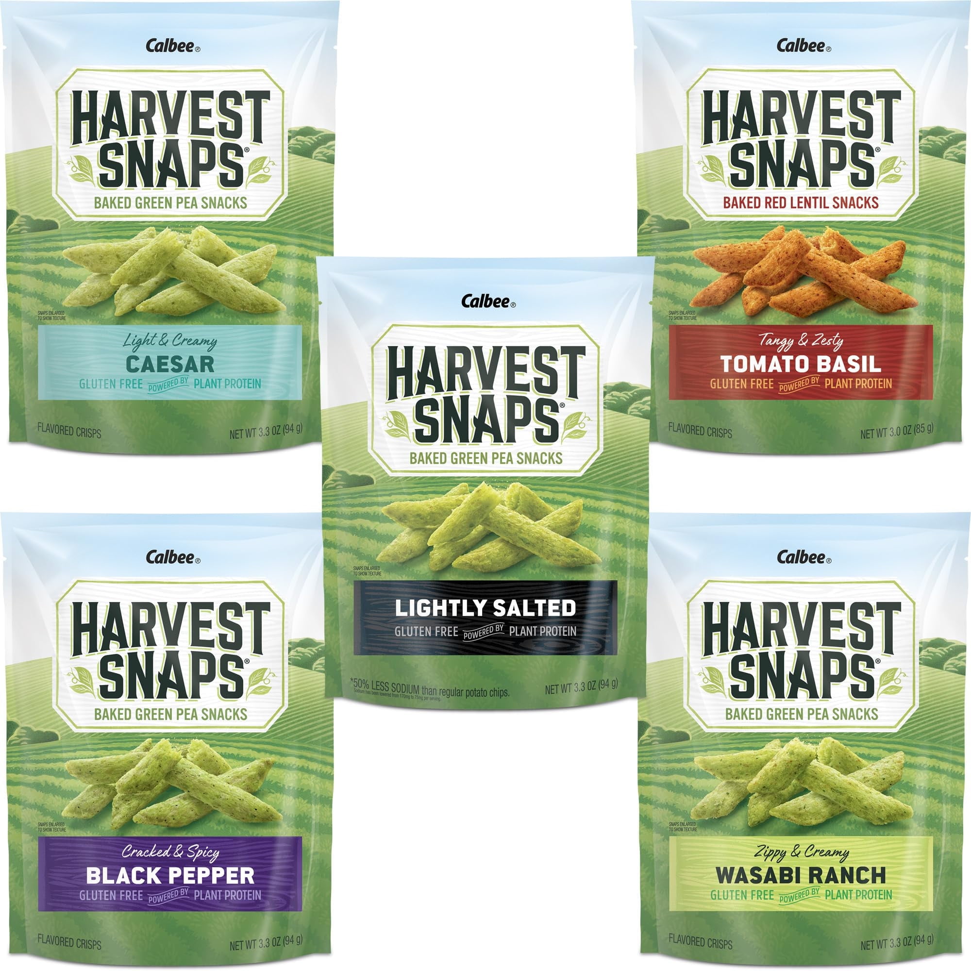 Harvest Snaps Veggie Chips .. (Variety Pack 5 Flavors) .. | Powered by Plant .. Protein, Gluten Free, Non-GMO .. Baked Vegetable Crisps | .. Made in USA (5 .. Snack Packs)