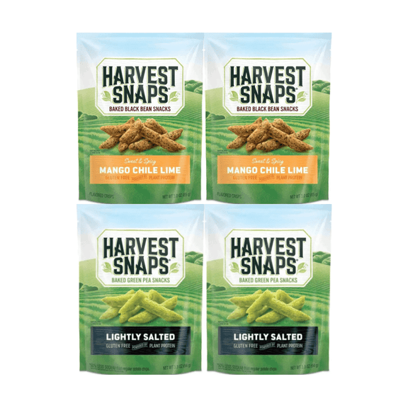 Harvest Snaps Veggie Chips Variety Pack Mango Chile Lime 3 oz & Lightly Salted 3.3 oz 2 Each Flavor 4 Count Gluten Free, Plant Based Snack