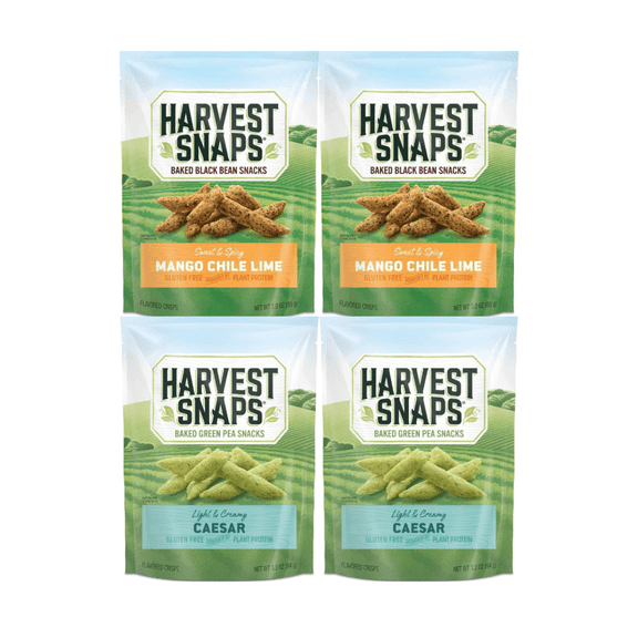 Harvest Snaps Veggie Chips Variety Pack Mango Chile Lime 3oz & Caesar 3.3oz 4 Count, 2 Bags Each Flavor Crunchy Plant-Based Snack