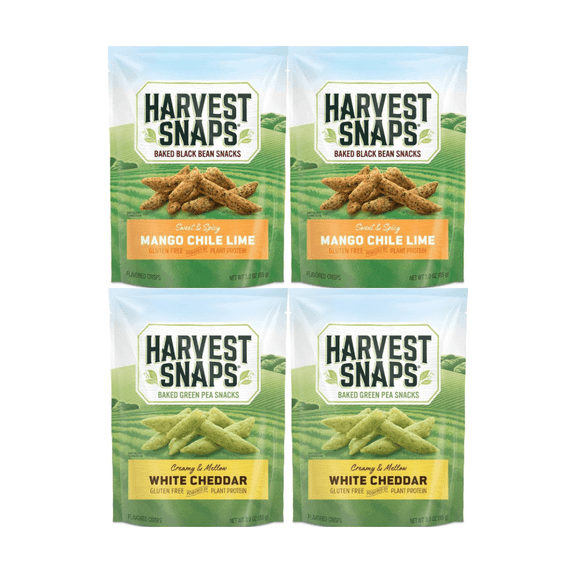 Harvest Snaps Veggie Chips Variety Pack Mango Chile Lime & White Cheddar 3oz Bags 4 Count Multipack Gluten Free, Plant Based, Crunchy Snack