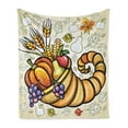 thumbnail image 1 of Harvest Soft Flannel Fleece Blanket, Cornucopia Harvest Thanksgiving Image with Various Fall Yield Pumpkin Corn, Cozy Plush for Indoor and Outdoor Use, 50" x 60", Orange Green Purple, by Ambesonne, 1 of 6