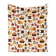 thumbnail image 1 of Harvest Soft Flannel Fleece Throw Blanket, Cartoon Fall Composition Nuts Maple Leaves Owls Roosters Pumpkins, Cozy Plush for Indoor and Outdoor Use, 50" x 70", Orange Red Brown, by Ambesonne, 1 of 5