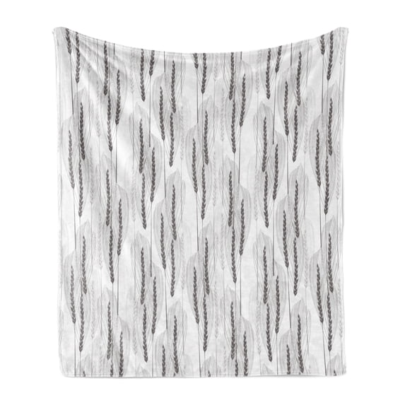 Harvest Soft Flannel Fleece Throw Blanket, Vertically Arranged Wheat Branches Ears of Grain Botany Farmland, Cozy Plush for Indoor and Outdoor Use, 70" x 90", Grey Pale Taupe, by Ambesonne