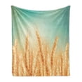 thumbnail image 1 of Harvest Soft Flannel Fleece Throw Blanket, Wheat Field and Blue Sky Agriculture Themed Abstract Composition, Cozy Plush for Indoor and Outdoor Use, 50" x 60", Yellow Orange Mint Green, by Ambesonne, 1 of 5
