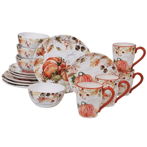 Harvest Splash 16-Piece Country/Cottage Multi-Colored Earthenware Dinnerware Set (Service for 4)