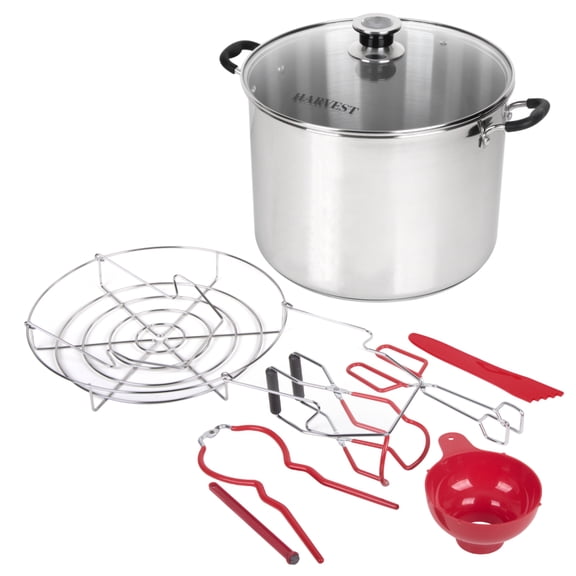 Harvest Stainless Steel 20 Qt Canning Pot with Rack and Tools | Water Bath or Steam Canning | Works on All Stovetops Including Induction, Glass, Gas