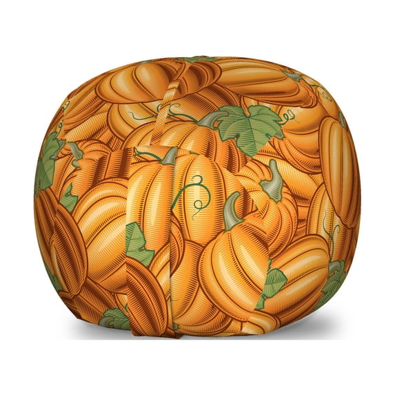 Harvest Storage Toy Bag Chair, Pumpkins in a Vibrant Colored Pattern Natural Ingredients Vegetarian Organic Food, Stuffed Animal Organizer Washable Bag, Large Size, Orange Green, by Ambesonne
