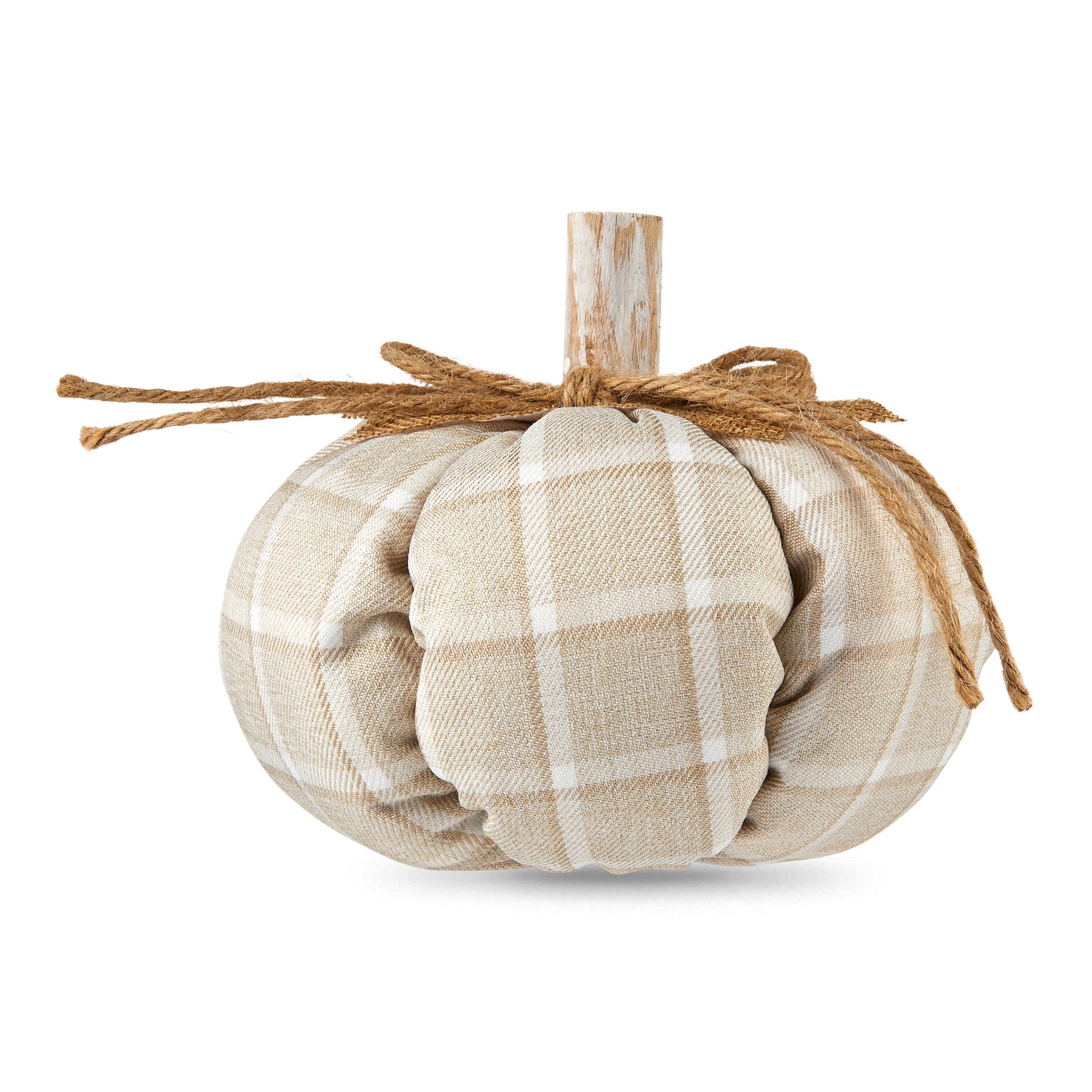 Harvest Tan Plaid Fabric Pumpkin Decoration, 6 in, by Way To Celebrate