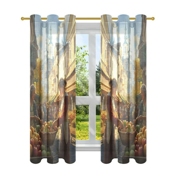 Harvest Thanksgiving Bazaar Semi Sheer Curtains for Living Room Bedroom Set of 2 Insulated Window Drapes