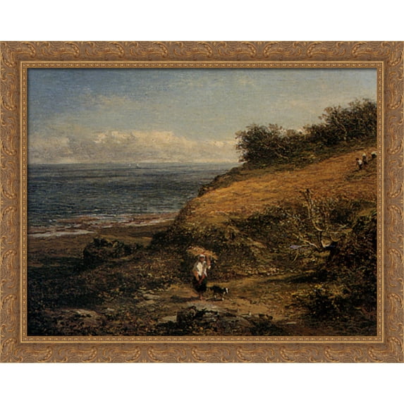 Harvest Time on the Coast of Arran 36x28 Large Gold Ornate Wood Framed Canvas Art by Benjamin Williams Leader