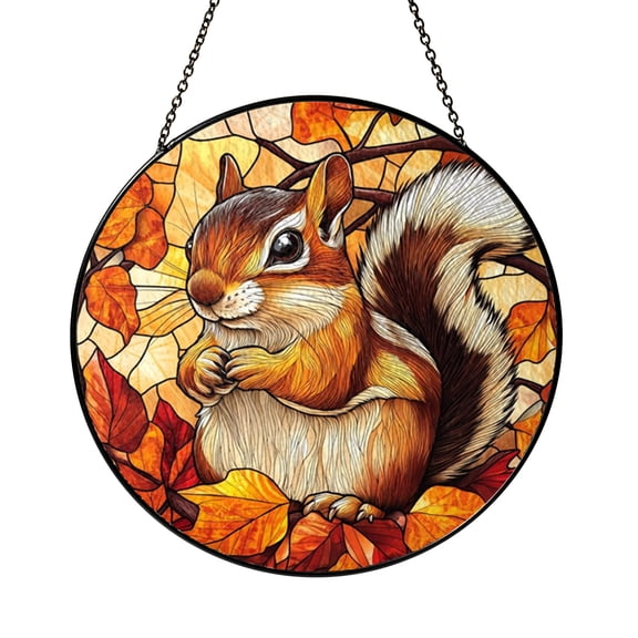Harvest Tiny Chipmunk Suncatcher Hanging Piece Wall Ornament Glass