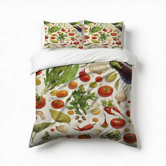 Harvest Watercolor Vegetables Fruits Bedding Set 3 Pcs Soft Microfiber Quilt Cover For Bedroom Decor, Comforter Cover With 2 Pillowcase
