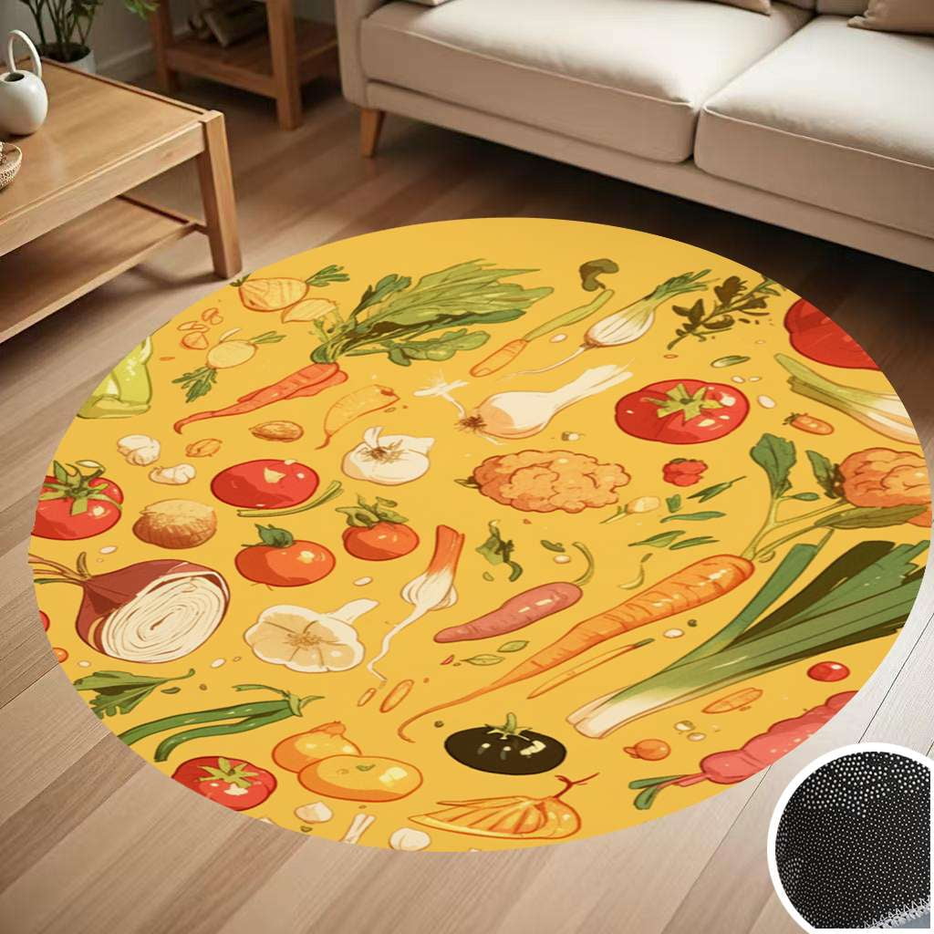 Harvest Watercolor Vegetables Fruits Round Carpet Living Room Bedroom ...
