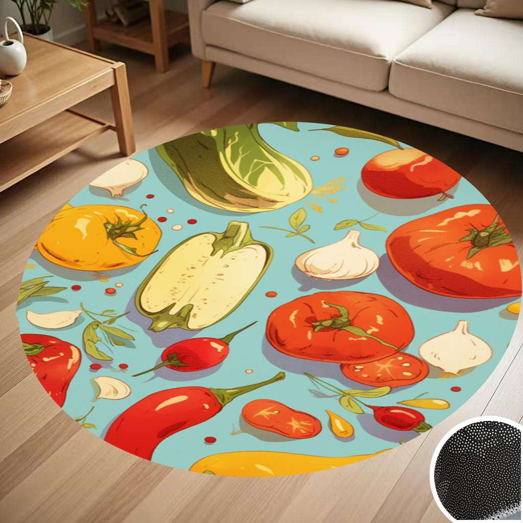 Harvest Watercolor Vegetables Fruits Round Carpet Living Room Bedroom ...