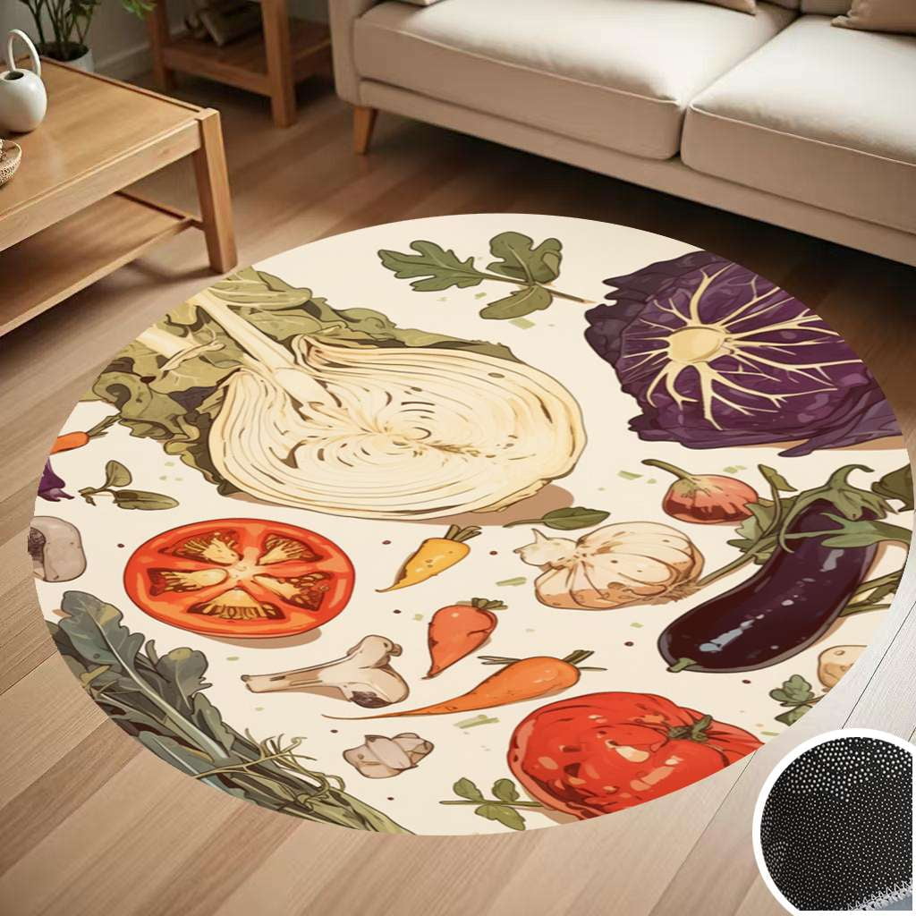 Harvest Watercolor Vegetables Fruits Round Carpet Living Room Bedroom ...