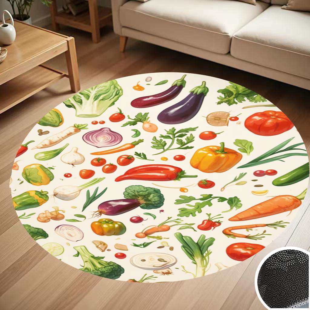 Harvest Watercolor Vegetables Fruits Round Carpet Living Room Bedroom ...