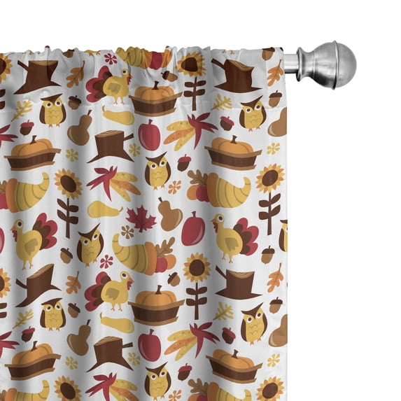 Harvest Window Curtains, Cartoon Fall Composition Nuts Maple Leaves Owls Roosters Pumpkins, Lightweight Decorative Panels Set of 2 with Rod Pocket, 56" x 84", Orange Red, by Ambesonne