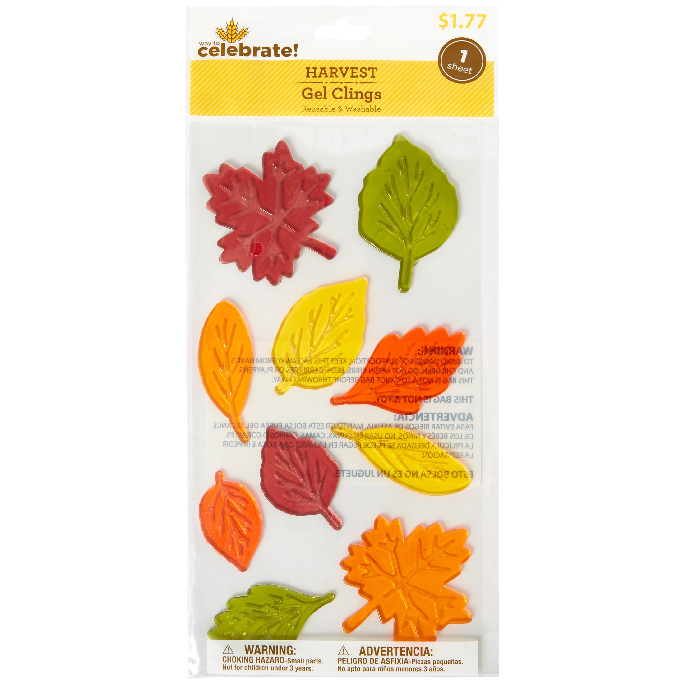 Harvest Window Gel Cling, Fall Leaves, 5.5" x 12", Adult, by Way to Celebrate