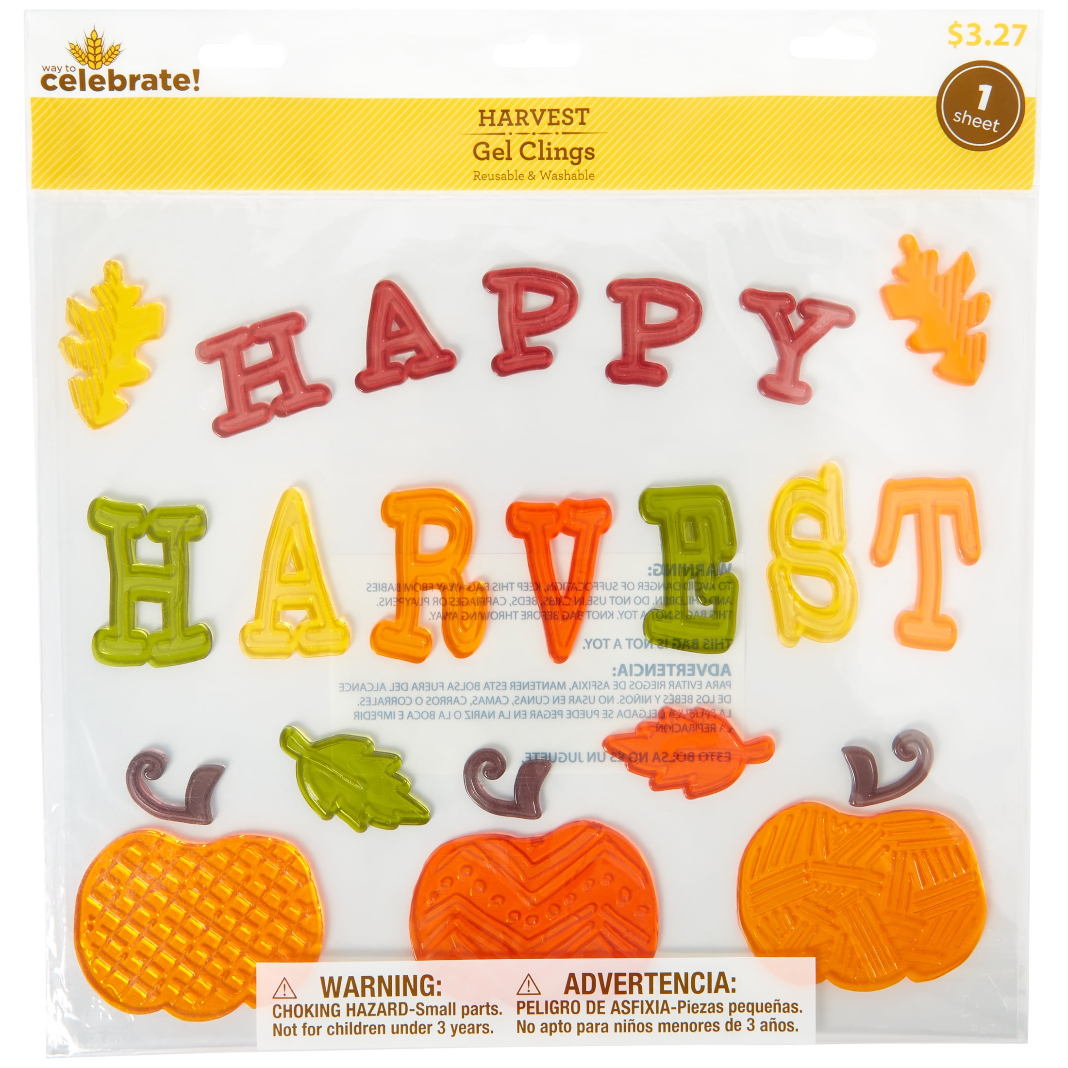 Harvest Window Gel Cling, Happy Harvest, Adult, 11.5" x 12", by Way To