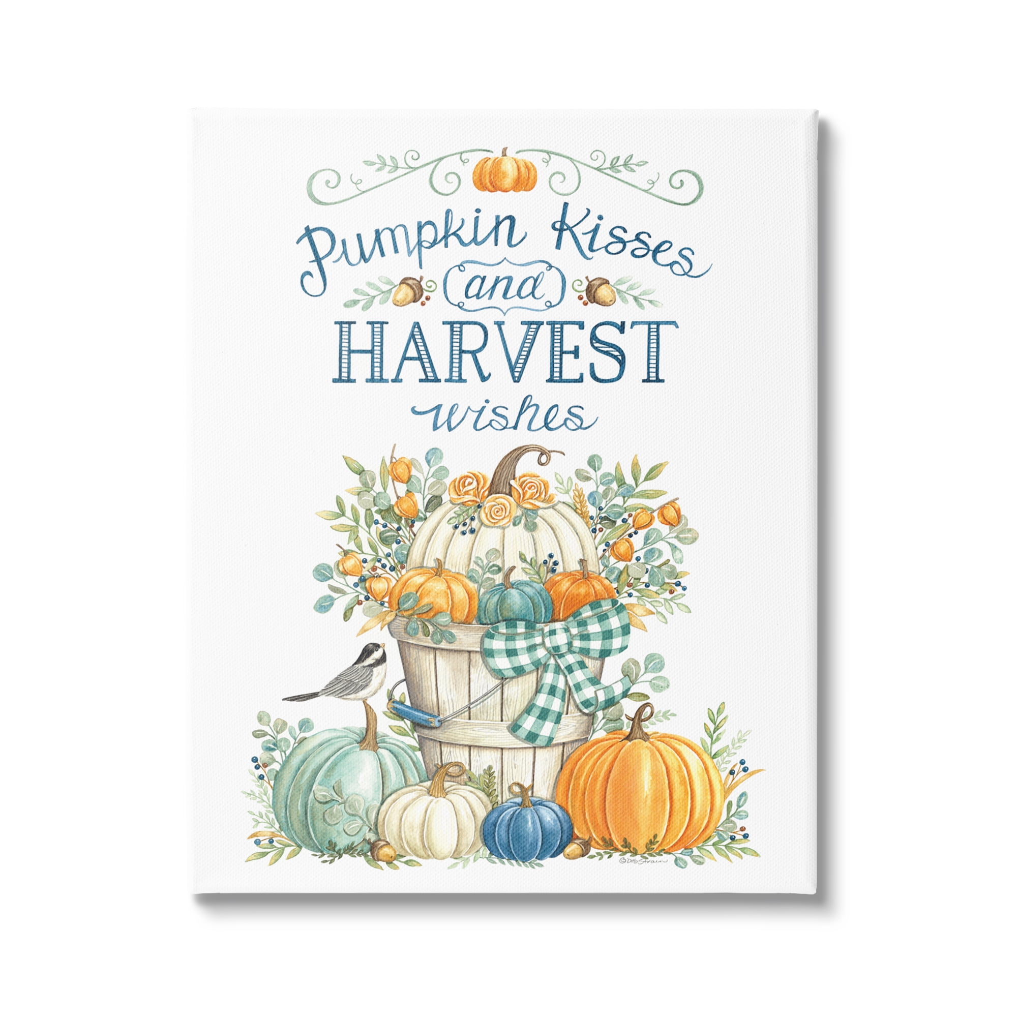 Harvest Wishes Autumnal Fall Pumpkins Botanical Bouquet Botanical & Floral Graphic Art Gallery-Wrapped Canvas Print Wall Art