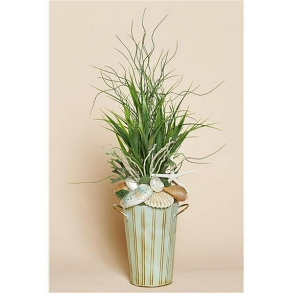 Harvest of Barnstable NAA18 Aqua Tin Arrangement with Grasses & Shells - 18 inch H