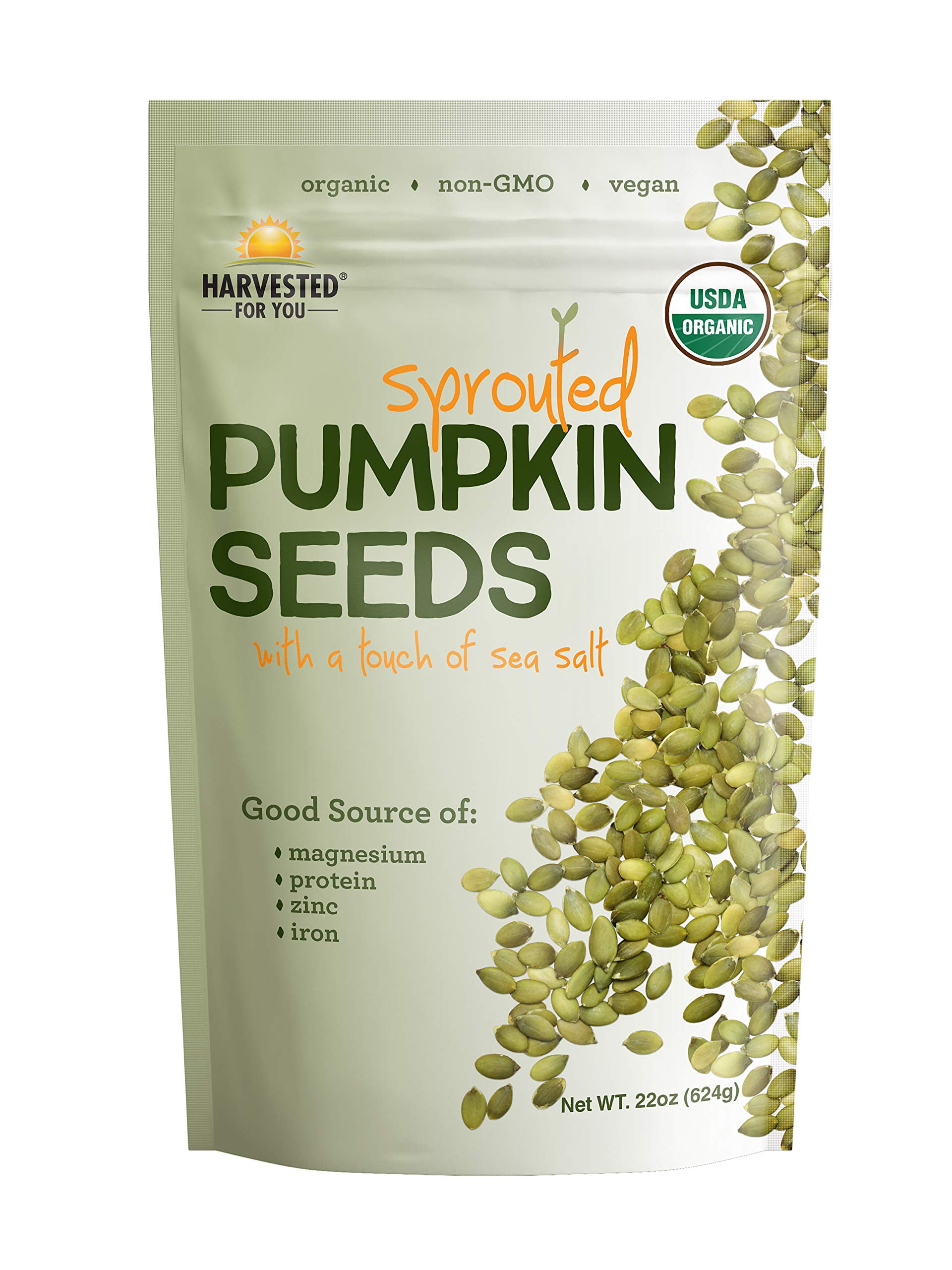 Harvested For You Sea DHF10 Salted Sprouted Pumpkin Seeds, 22oz Bag