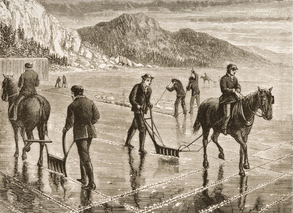 Harvesting Ice On The Hudson River In The 1870s From American Pictures Drawn With Pen And Pencil By Rev Samuel Manning Circa 1880 Canvas Art - Ken Welsh Design Pics (17 x 12)