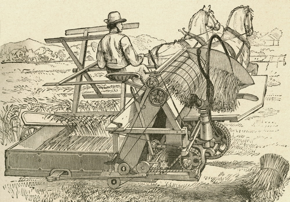A Harvesting Machine Pulled By Horses Which Tied The Sheaves Of Corn Mechanically Used In The Late 19Th Century From El Museo Popular Published Madrid 1887 Canvas Art - Ken Welsh Design Pics (34 x 22