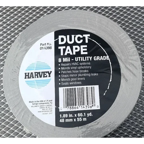 Harvey Duct Tape, 8 Mil, 60 Yd Length, 1.89 In Width, Silver, 014398