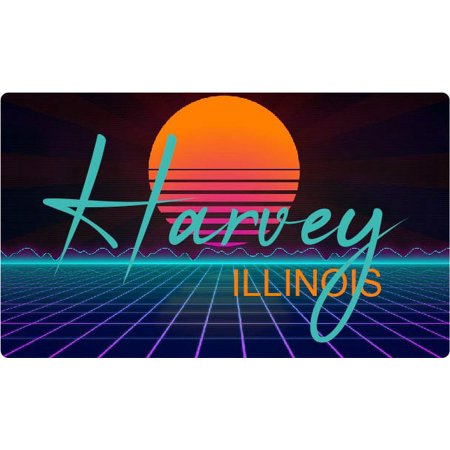 Harvey Illinois 4 X 2.25-Inch Vinyl Decal Stiker Retro Neon Design