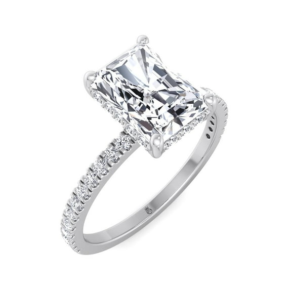 Harvey - Moissanite Radiant Cut Lab Diamond Hidden Halo Engagement Ring with Pavé Band