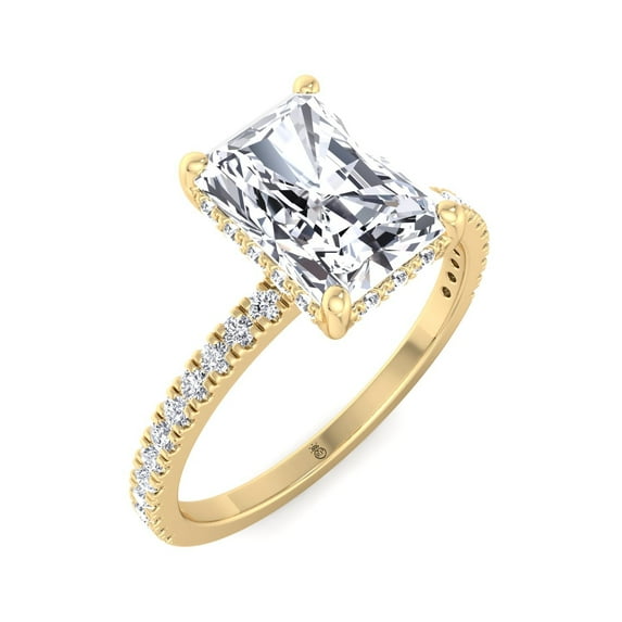 Harvey - Moissanite Radiant Cut Lab Diamond Hidden Halo Engagement Ring with PavÃ© Band