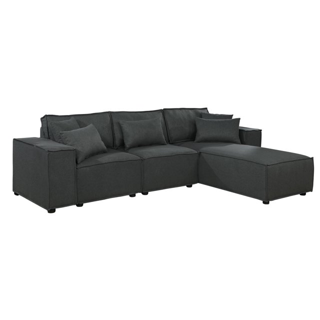 Harvey Reversible Sectional Sofa Chaise in Dark Gray Linen Fabric
