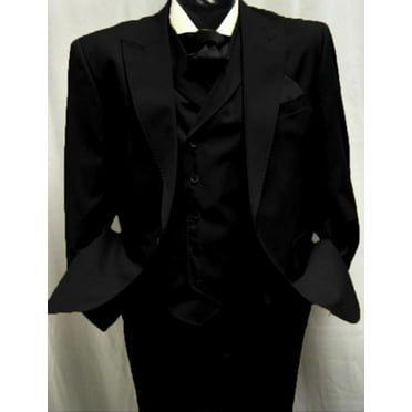 Harvey Style Double Breasted Vest 1920s Great Gatsby Look Wool Single Button Peak Lapel Pleated Pants Black