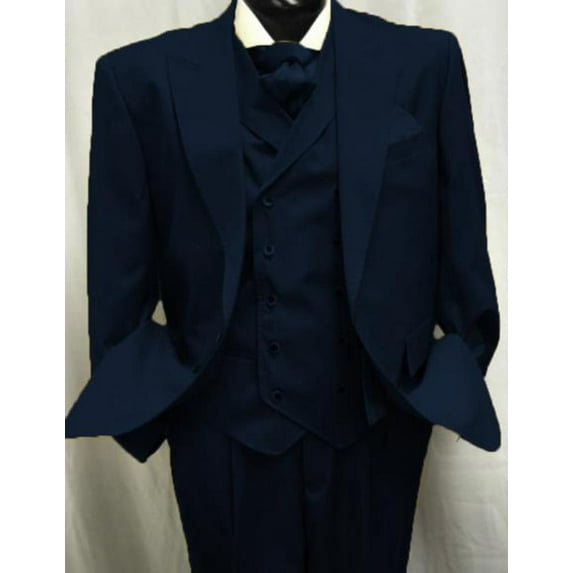 Harvey Style Double Breasted Vest 1920s Great Gatsby Look Wool Single Button Peak Lapel Pleated Pants Dark Navy