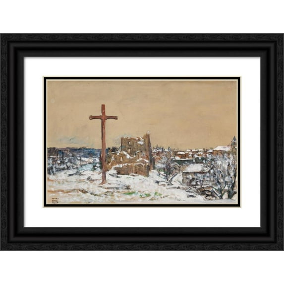 Harvey T. Dunn 14x11 Black Ornate Wood Framed Double Matted Museum Art Print Titled: Cross on a Winter Hilltop (1918)