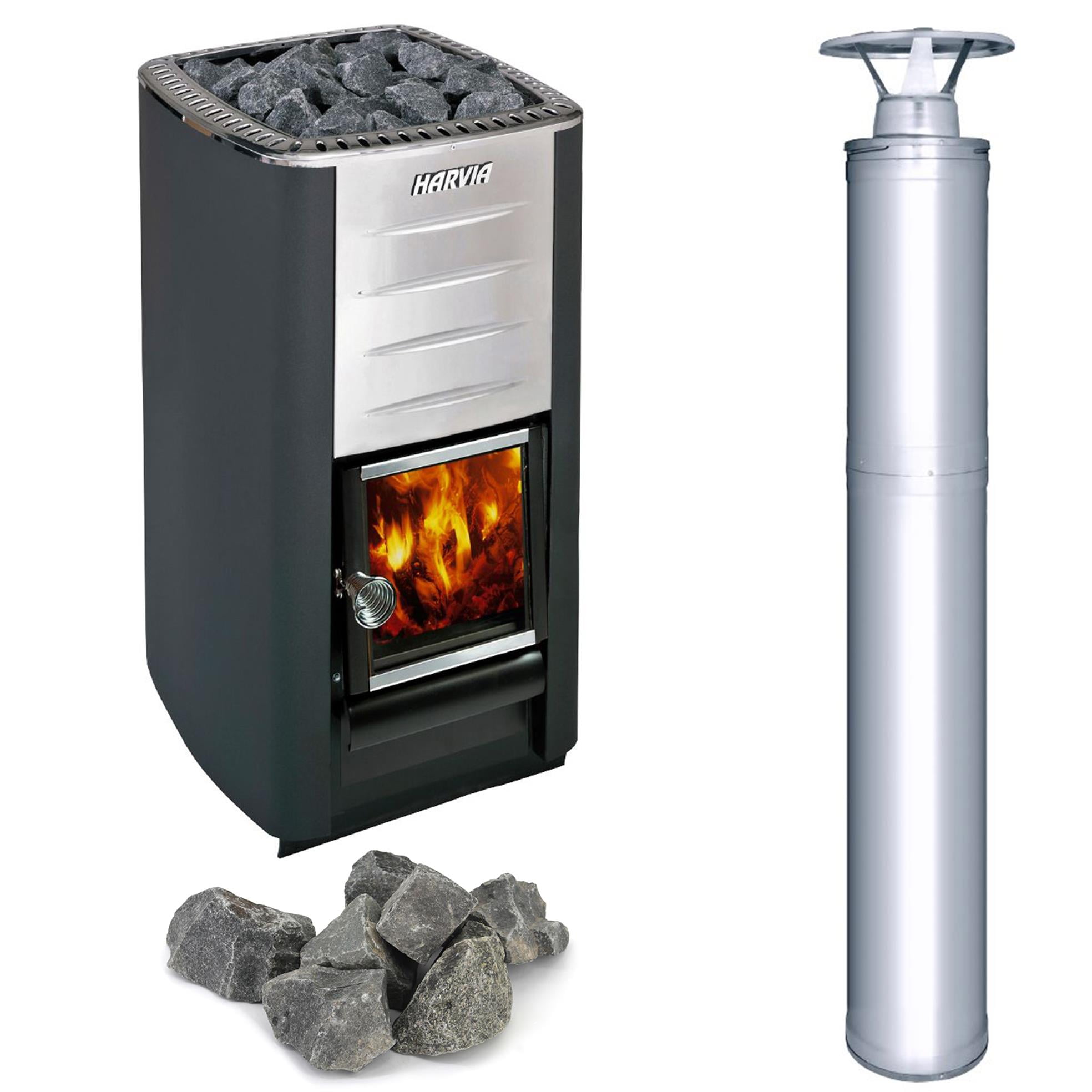 Harvia Stainless Steel Wood Burning Sauna Heater with Chimney Kit