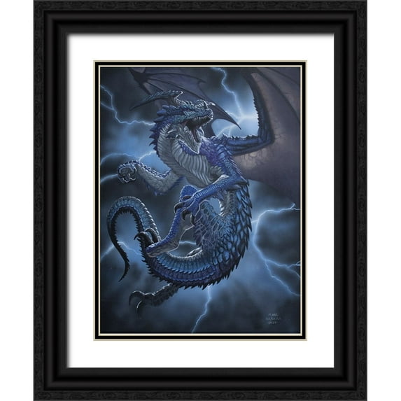 Harvill, Marc 19x24 Black Ornate Wood Framed with Double Matting Museum Art Print Titled - Lightning Dragon