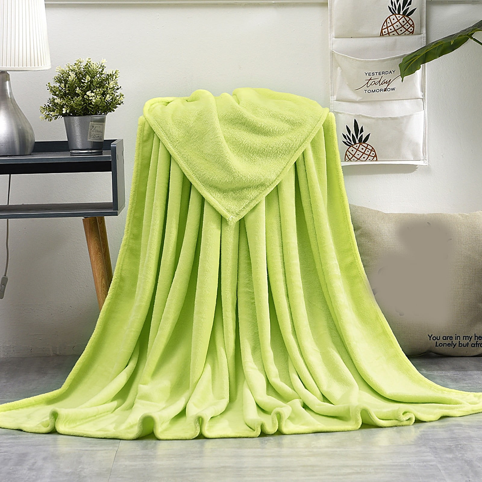 Harvn Liquidation  Fruit Green (Edge-Wrapped Style) 70X100Cm Thickened Edge-Wrapped Fleece Blanket, Plain Coral Fleece Yoga Blanket, Gift Bed Sheet, Green A 70*100Cm Single Layer Tower Solid Color