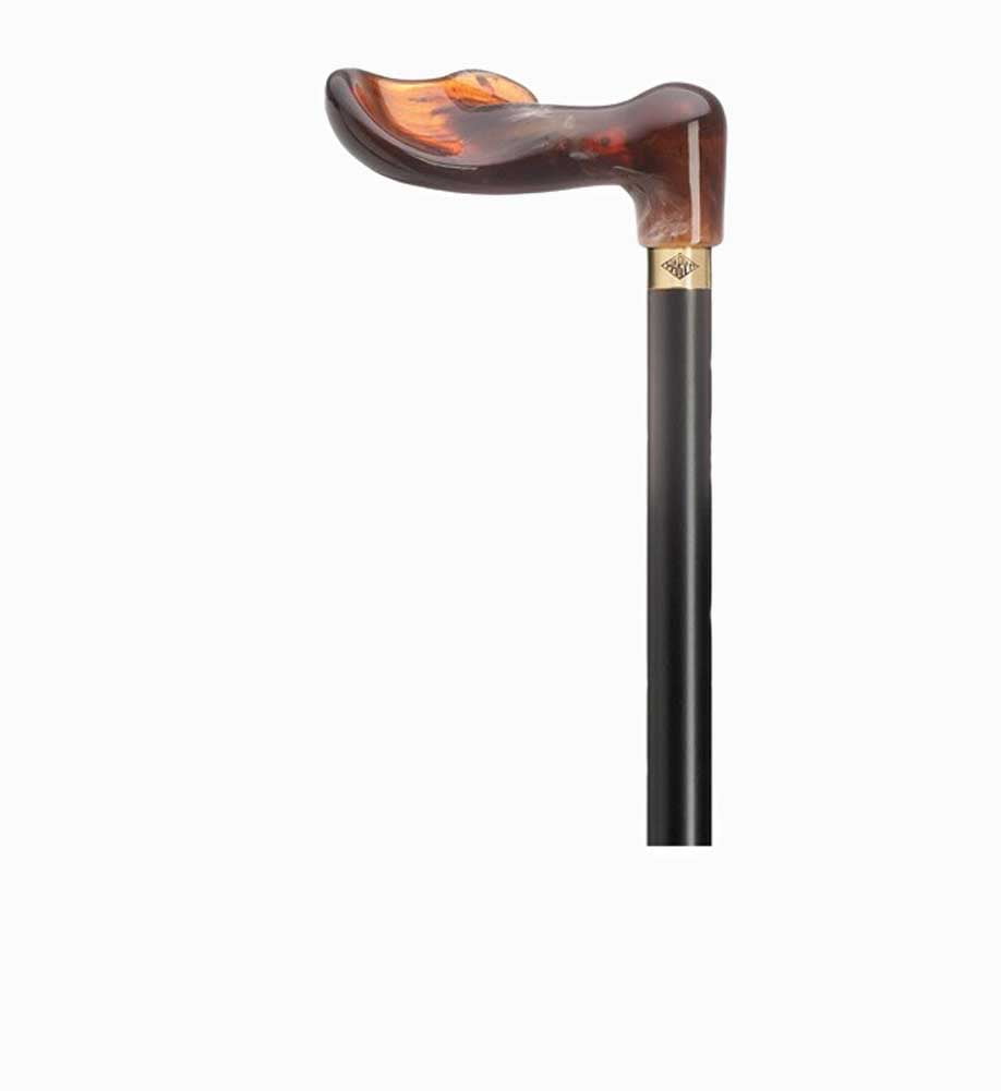 Harvy Canes 36" Black Shaft Palm Grip Handle Amber Left Handed