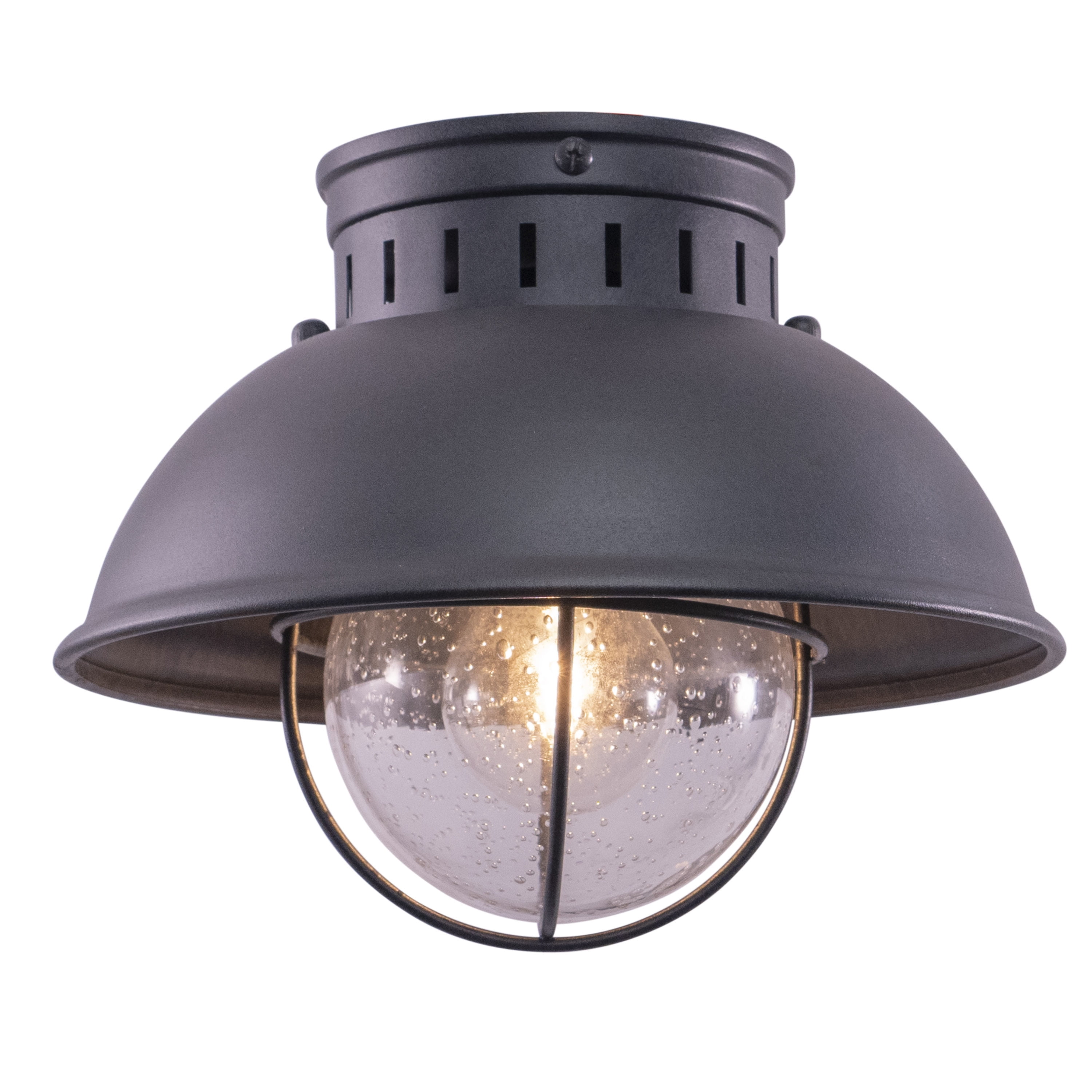 Harwich Textured Gray Coastal Globe Flush Mount with Seeded Glass