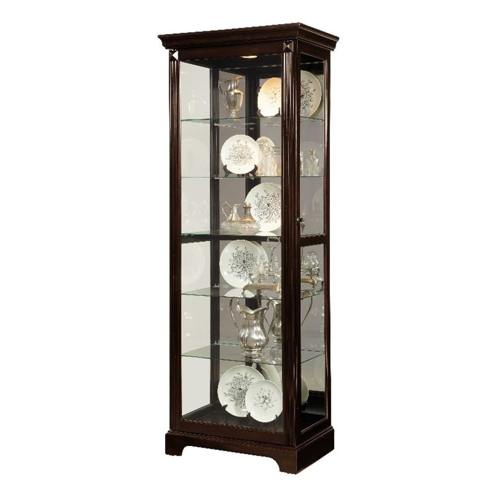 Deep Cherry Brown Lighted 5-Shelf Curio Cabinet with Poplar Wood Legs