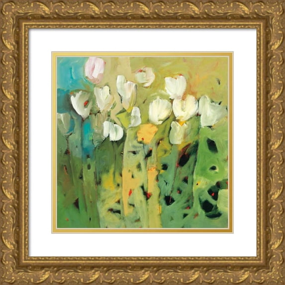 Harwood, Jennifer 15x15 Gold Ornate Wood Framed with Double Matting Museum Art Print Titled - White tulips II