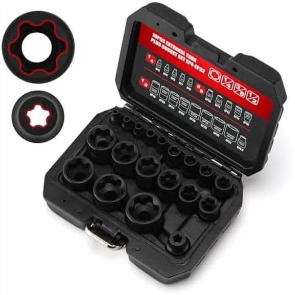 Hasako 19PCS External Torx Plus Socket Set, 6 & 5 Point EP Sockets EP4-EP32 with 1/2'', 3/8'' & 1/4'' Dr. EP8.8 Compatible with Tesla, Cr-V Steel