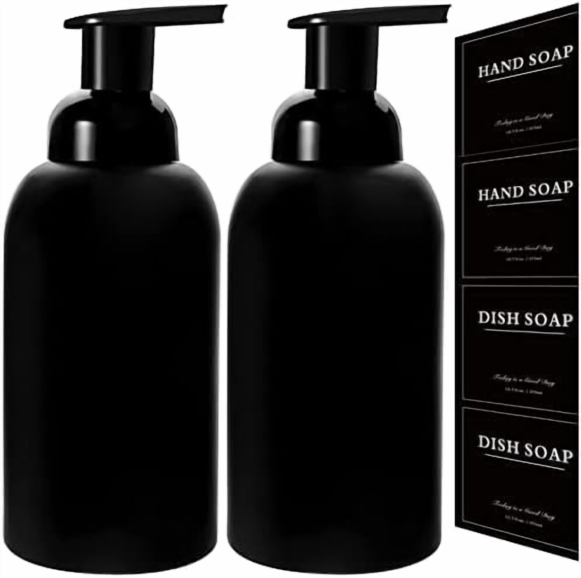 Hasako 2 Pack Foaming Thick Glass Foam Hand Soap Dispenser for Bathroom or Kitchen Sink, 13 oz Pump Bottles for Hand soap, Body Wash, Matte Black