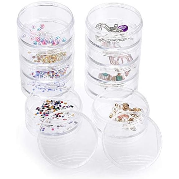Hasako 2 Packs 5 Slot Clear Plastic Round Storage Jars - Art Craft Accessory Organizer Box Beads Sewing Pills Container Holder for Storage Small Items, Hardware
