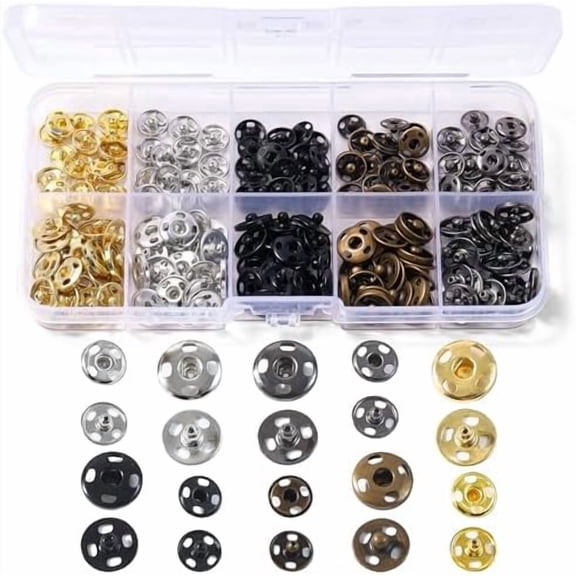 Hasako 200 Pcs Snaps for Fabric, 8mm and 10mm Fabric Snaps, 5 Colors Snap Buttons for Clothes, Suitable for Sewing